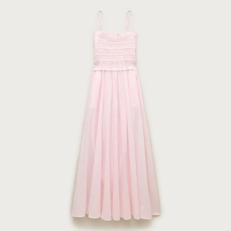 Smocked maxi dress in cotton voile