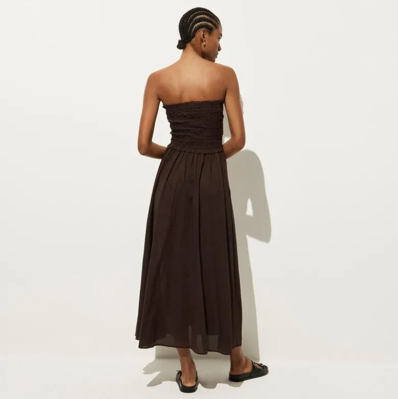 Smocked maxi dress in cotton voile