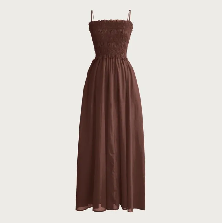 Smocked maxi dress in cotton voile