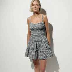 Smocked mini dress in gingham