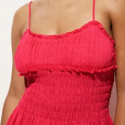 Smocked mini dress in Hampton linen-blend