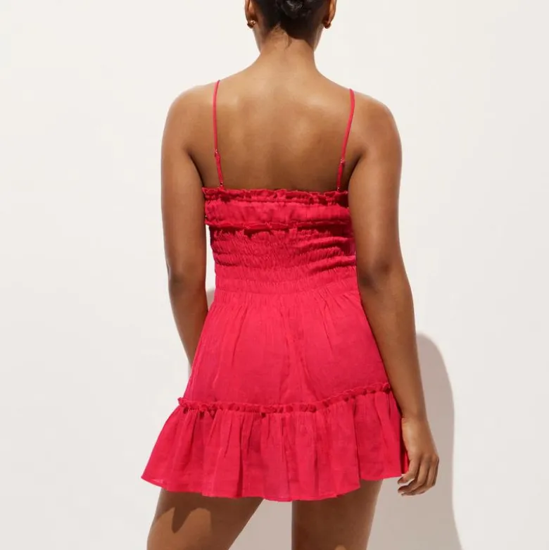 Smocked mini dress in Hampton linen-blend