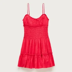 Smocked mini dress in Hampton linen-blend