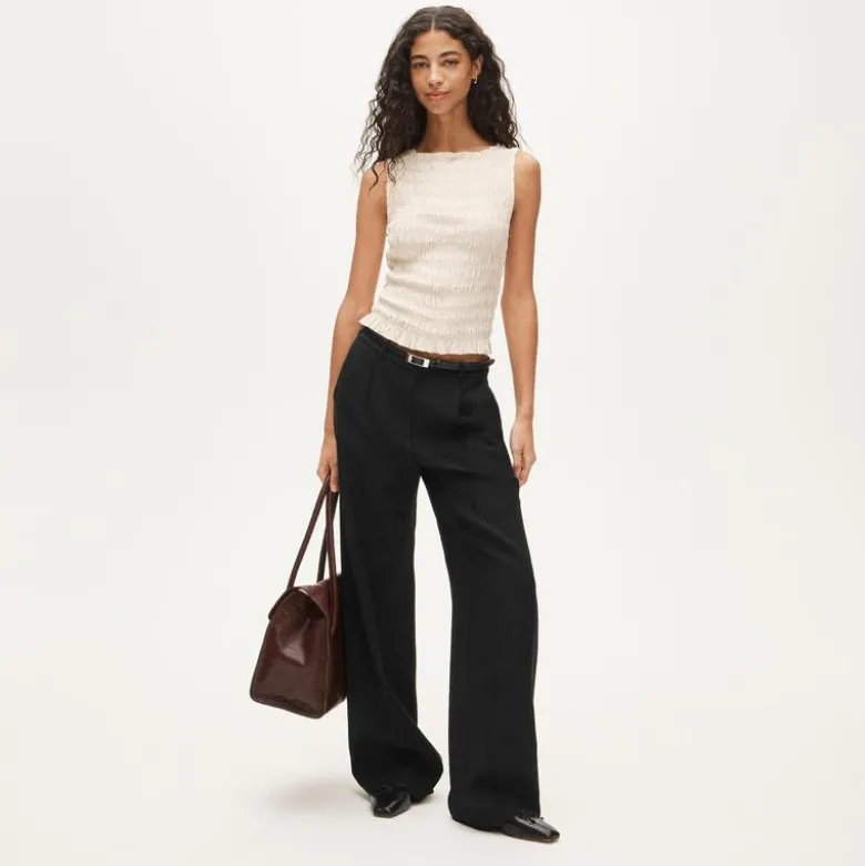 Smocked shell tank top in crepe de chine