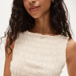 Smocked shell tank top in crepe de chine