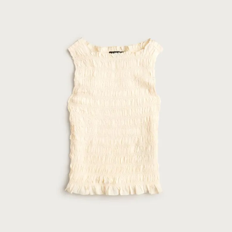 Smocked shell tank top in crepe de chine