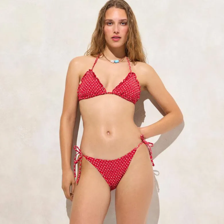Smocked string bikini bottom in ditsy floral print