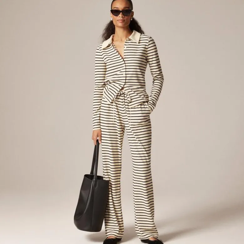 Soft rib wide-leg pant in stripe