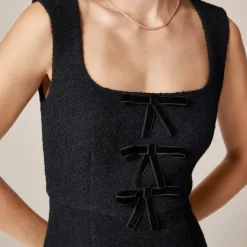 Sophia dress with velvet bows in tweed