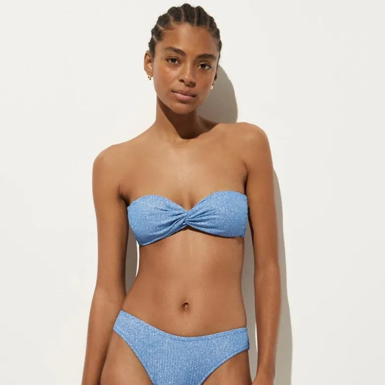 Sparkle rib twist bandeau bikini top