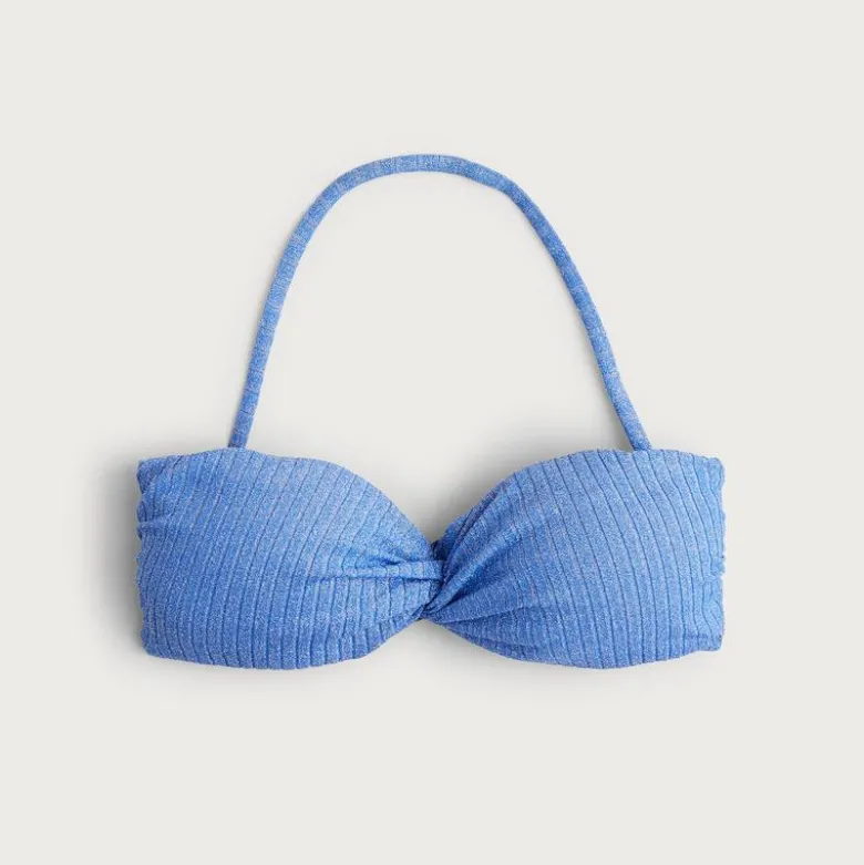 Sparkle rib twist bandeau bikini top