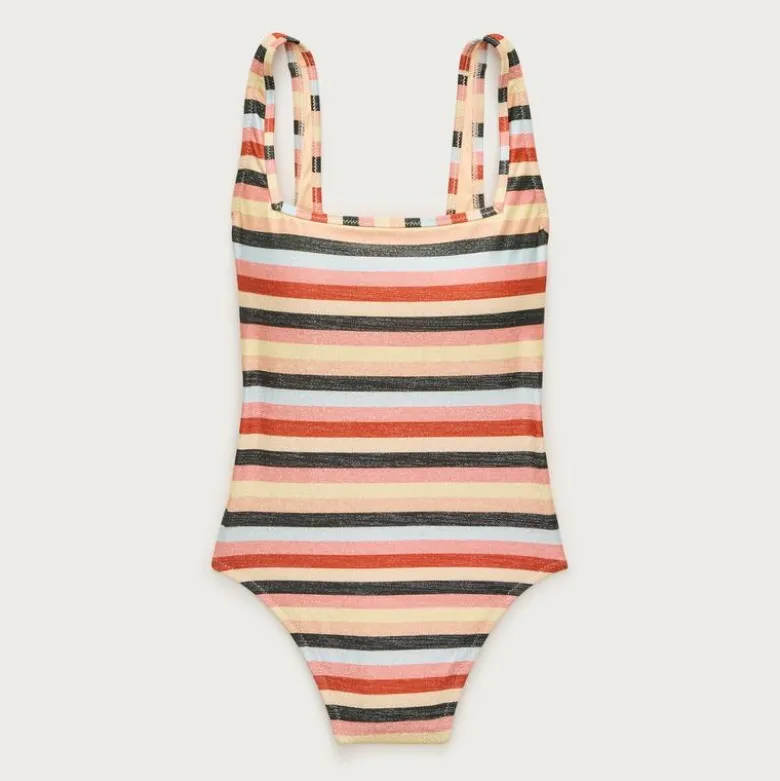 Sparkle squareneck one-piece swimsuit in stripe