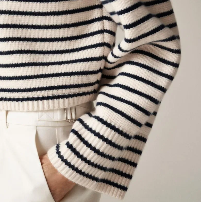 Spring Street ribbed cashmere crewneck sweater in stripe