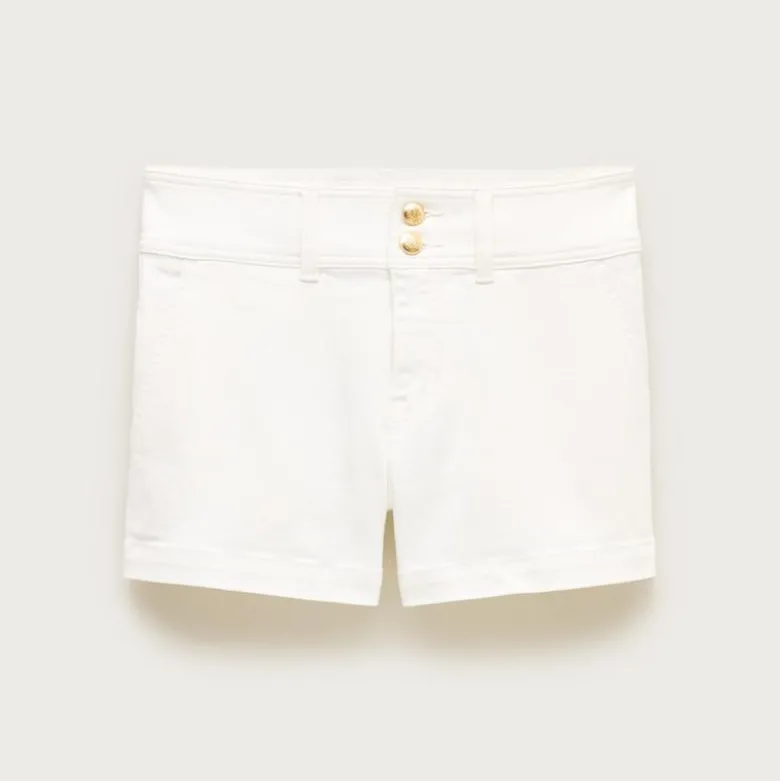 Stacked-button denim short in white