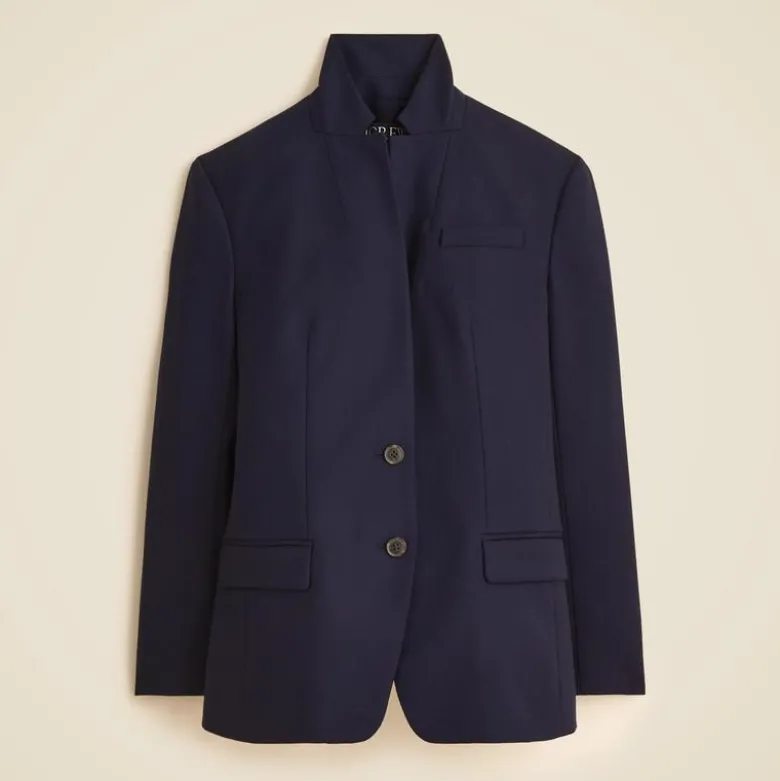 Standing collar blazer in wool-blend flannel