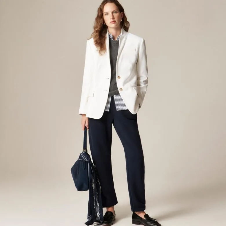 Standing collar blazer in wool-blend flannel