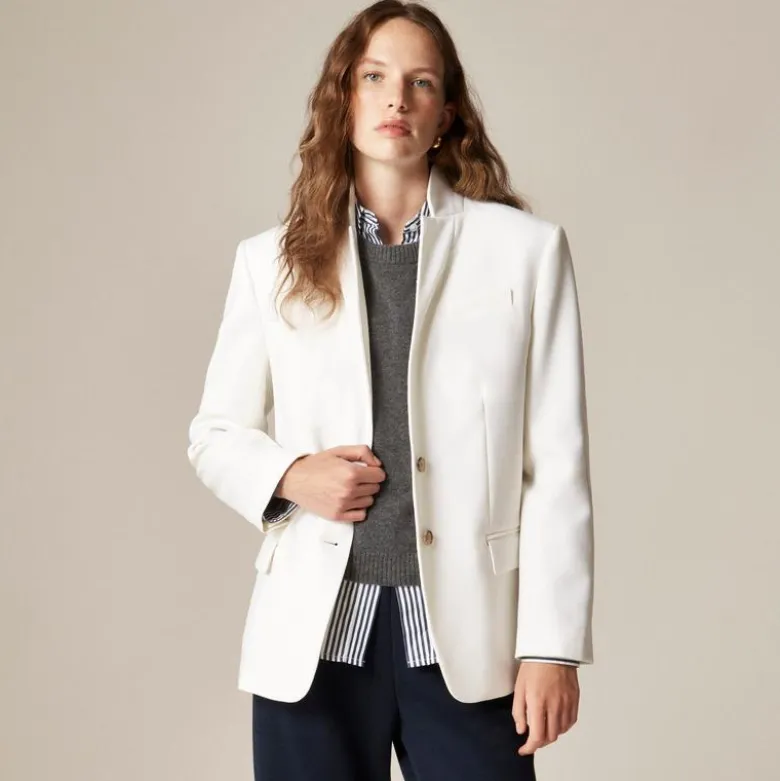 Standing collar blazer in wool-blend flannel