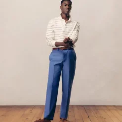 Straight-fit creased stretch cotton-blend twill trouser