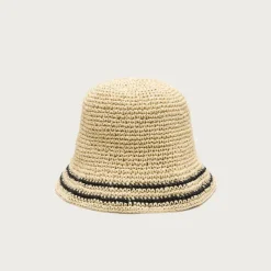 Straw bucket hat in stripe