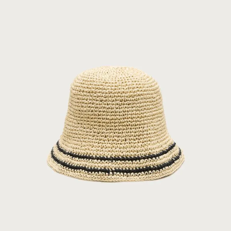 Straw bucket hat in stripe