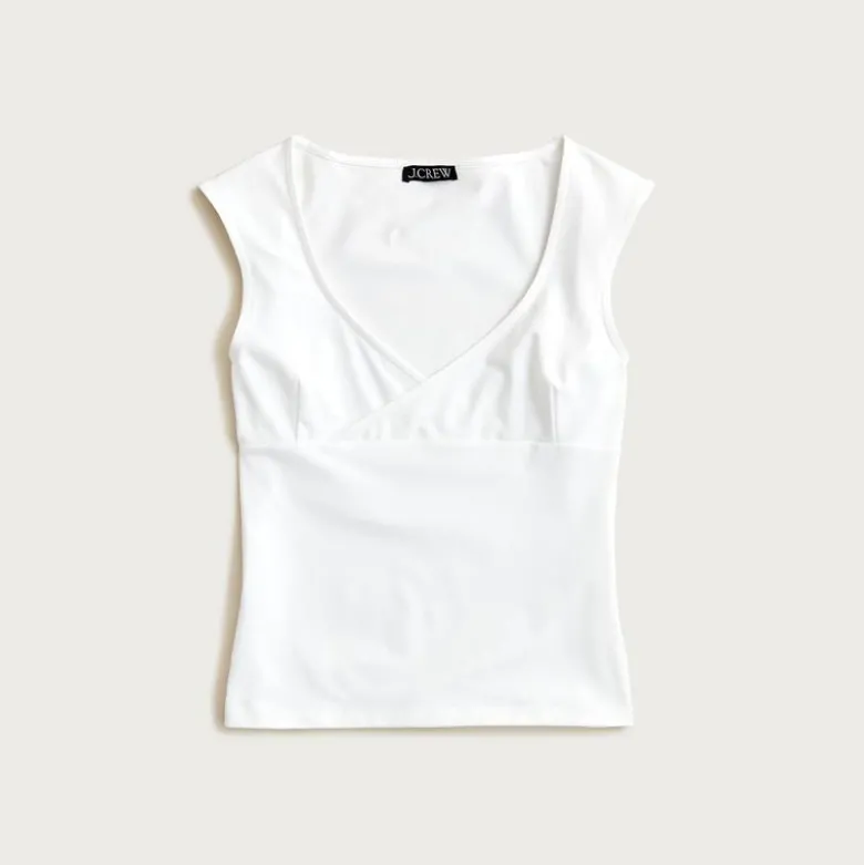 Stretch cotton cap-sleeve crossover shirt