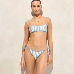 String bikini bottom in floral-stripe print