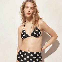 String bikini top in reversible dot-stripe print