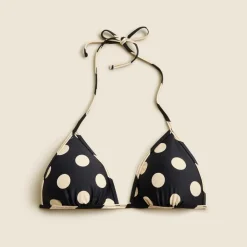 String bikini top in reversible dot-stripe print