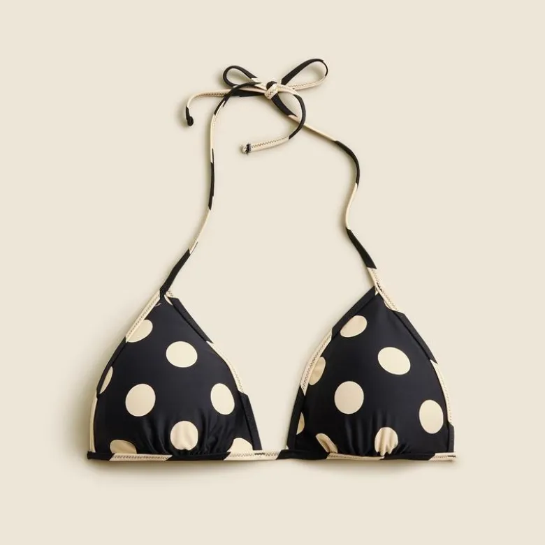 String bikini top in reversible dot-stripe print