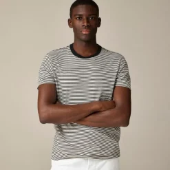 Sueded cotton T-shirt in stripe