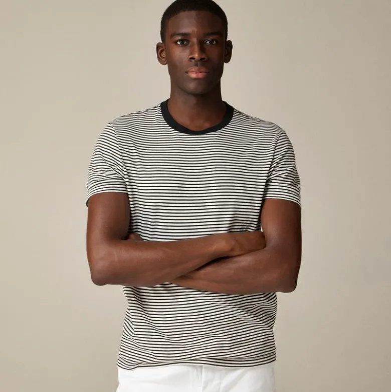 Sueded cotton T-shirt in stripe
