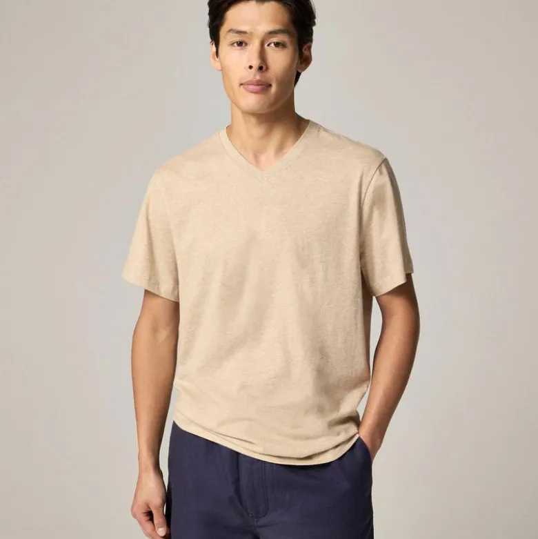 Sueded cotton V-neck T-shirt