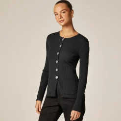 Super-stretch ribbed cardigan