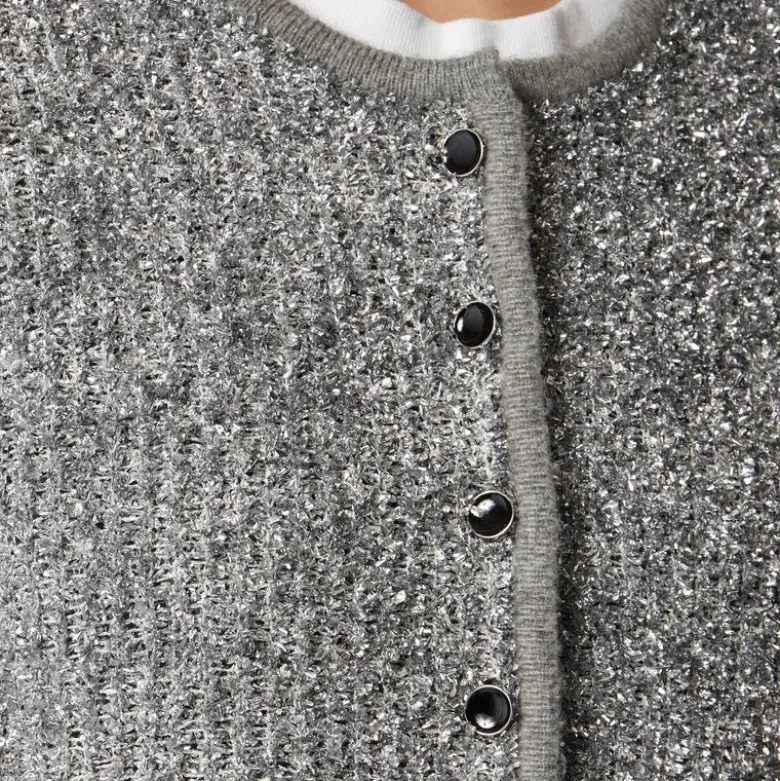 Sweater lady jacket in silver tinsel yarn