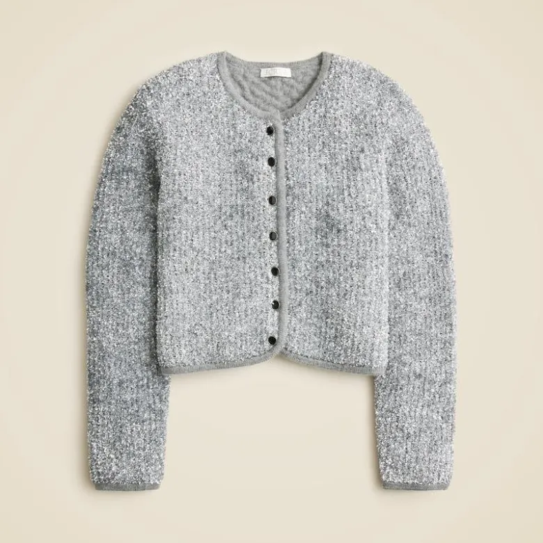 Sweater lady jacket in silver tinsel yarn