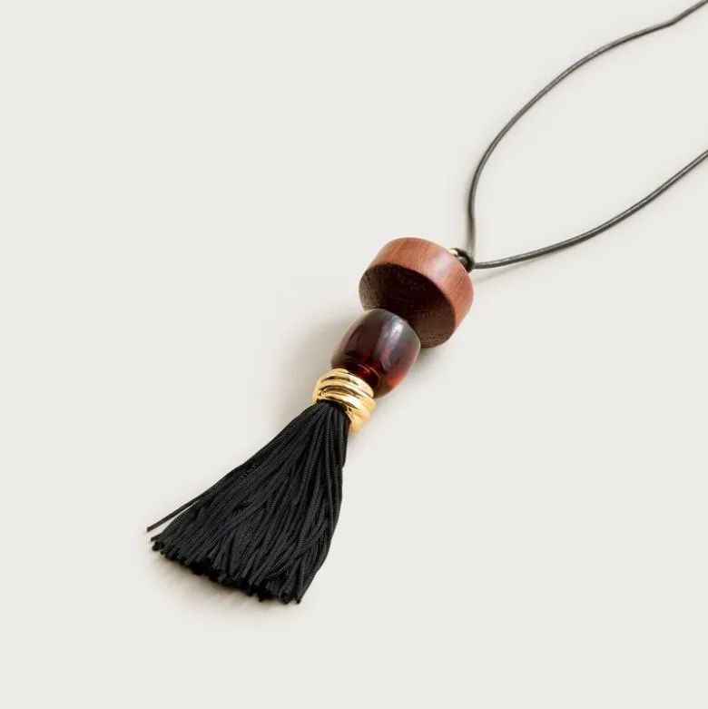 Tassel necklace with wood beads
