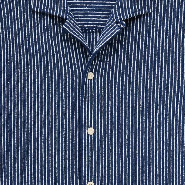 Textured camp-collar knit shirt in stripe
