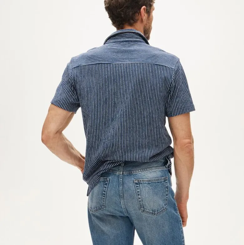 Textured camp-collar knit shirt in stripe