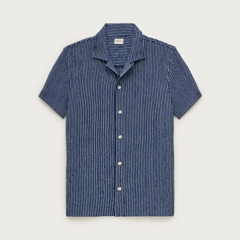 Textured camp-collar knit shirt in stripe