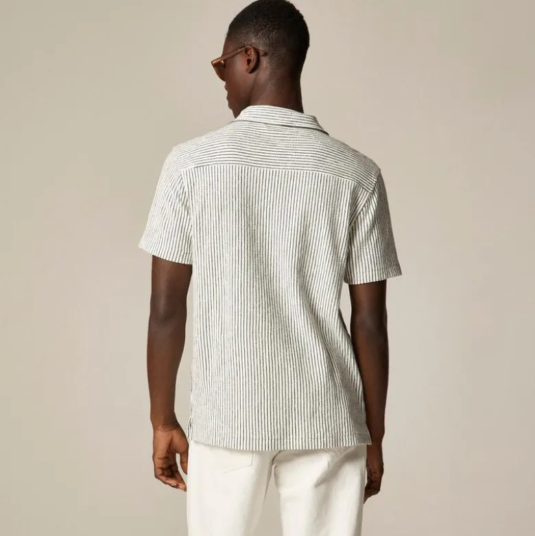 Textured camp-collar knit shirt in stripe