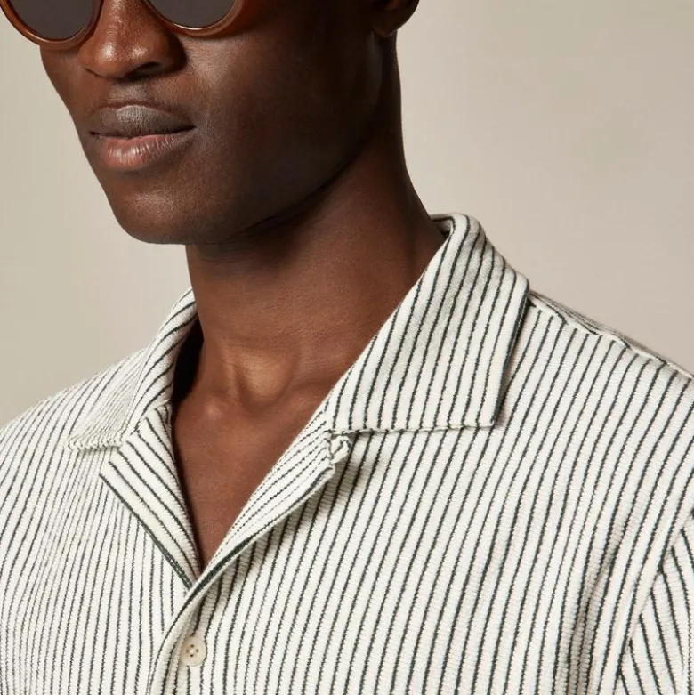 Textured camp-collar knit shirt in stripe
