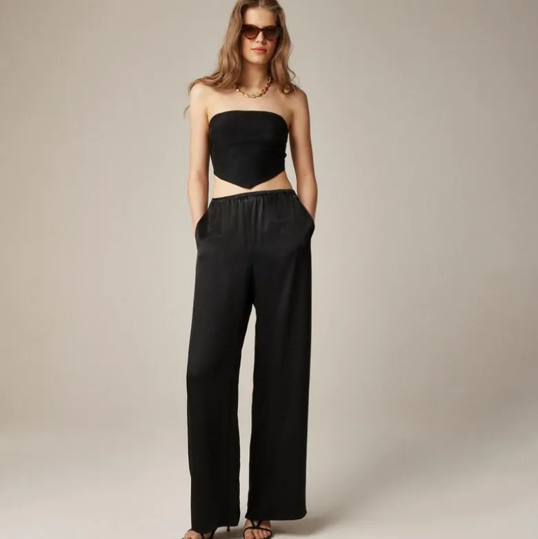 Tie-back tube top in textured satin