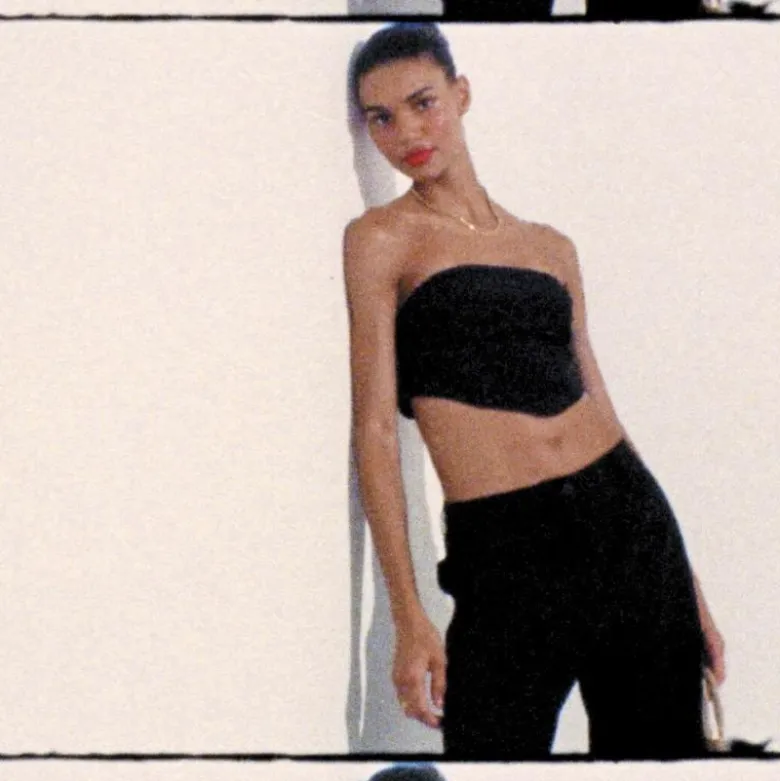Tie-back tube top in textured satin