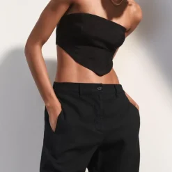 Tie-back tube top in textured satin