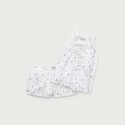 Tie-front pajama short set in floral-print linen-cotton blend