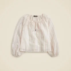 Tie-front popover top in dobby satin