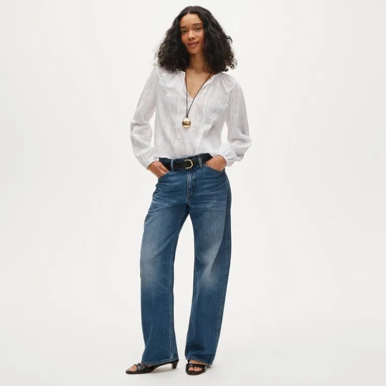 Tie-front popover top in seersucker