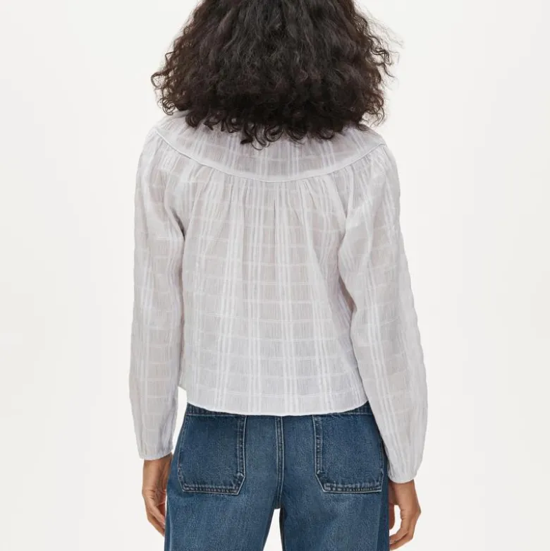 Tie-front popover top in seersucker