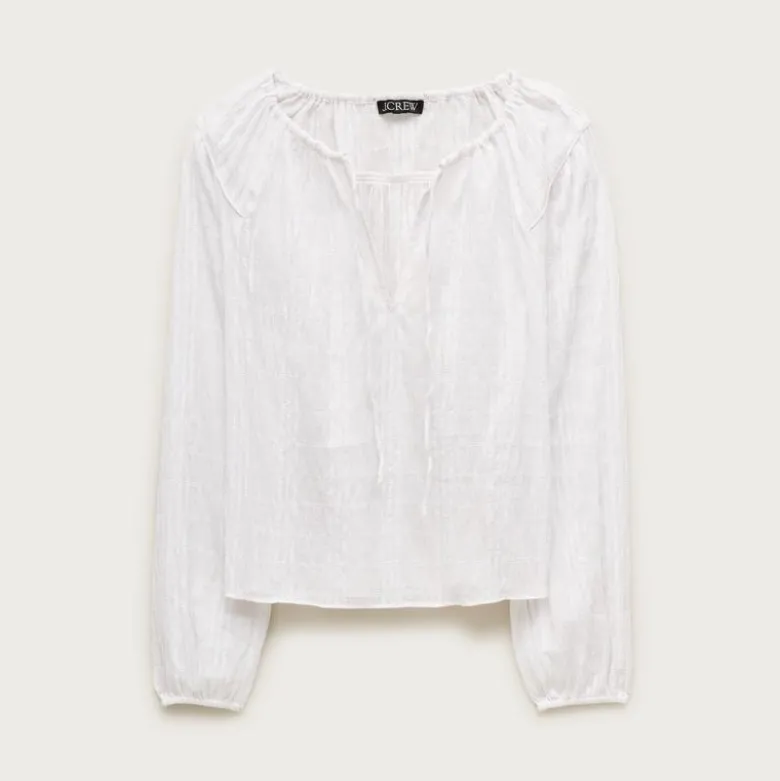 Tie-front popover top in seersucker