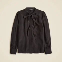 Tie-neck top in crepe de chine